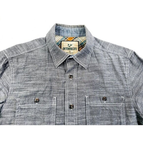 Outdoor Life Size Small Mens Gray Short Sleeve Logo Tag Dual Pocket Cotton Shirt - Picture 10 of 10